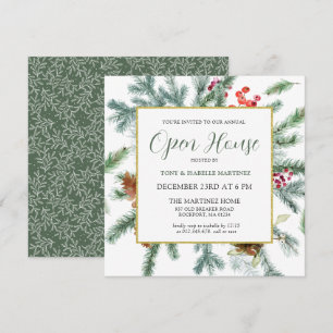 Elegant Rustic Winter Botanical Open House Kaart