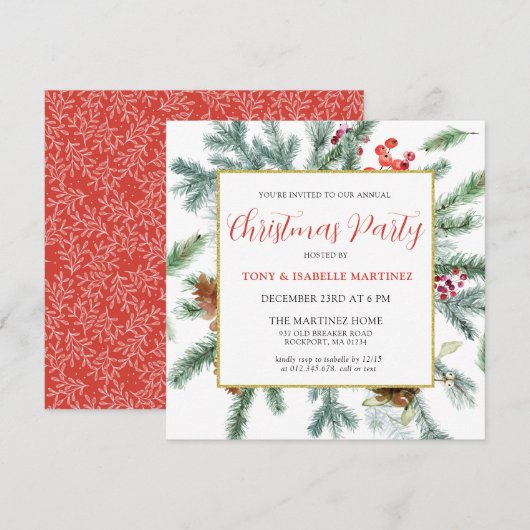 Elegant Rustic Winter Botanische Kerstfeest Kaart (Voorkant / Achterkant)