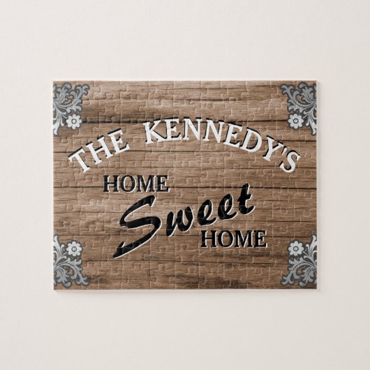 Elegant  Rustic Wood Aangepaste Familienaam Legpuzzel (Horizontaal)