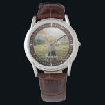 Elegant Rustic Wood Aangepaste naam Foto Horloge<br><div class="desc">Perfecte gave voor de beste vader ooit! Dit supermoderne horloge kenmerkt een favoriete foto samen met uw gepersonaliseerde naam op een donkerbruine het paneelachtergrond van hout.</div>