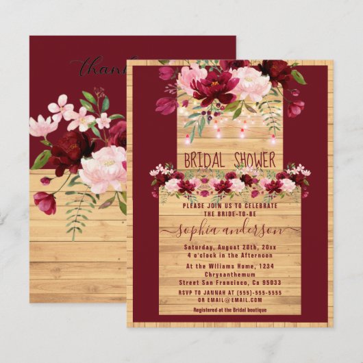 Elegant Rustic Wood & Blush Floral Vrijgezellenfee Kaart (Voorkant / Achterkant)