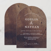 Elegant Rustic Wood Grain Texture Arched Wedding Kaart (Voorkant / Achterkant)