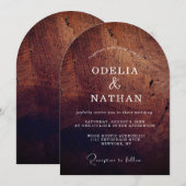 Elegant Rustic Wood Grain Texture Arched Wedding Kaart (Voorkant / Achterkant)