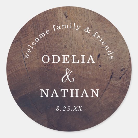 Elegant Rustic Wood Grain Texture Arched Wedding Ronde Sticker (Voorkant)