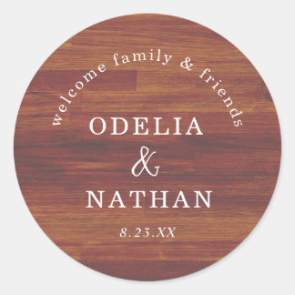 Elegant Rustic Wood Grain Texture Arched Wedding Ronde Sticker