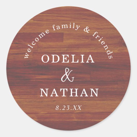 Elegant Rustic Wood Grain Texture Arched Wedding Ronde Sticker (Voorkant)