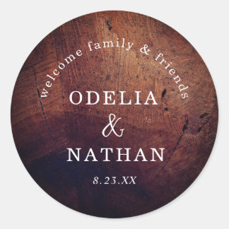 Elegant Rustic Wood Grain Texture Arched Wedding Ronde Sticker