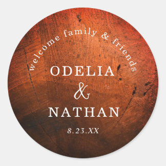 Elegant Rustic Wood Grain Texture Arched Wedding Ronde Sticker