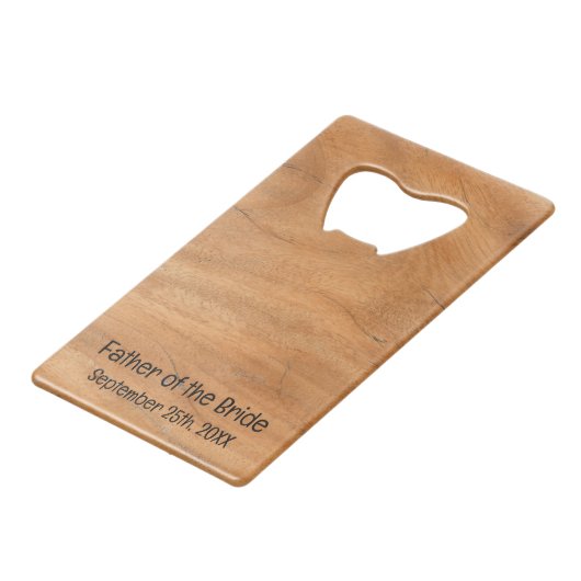 Elegant Rustic Wood Grain Vader van de Bride Creditkaart Flessenopener (Achterkant Gekanteld)