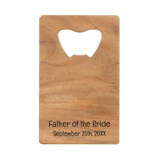 Elegant Rustic Wood Grain Vader van de Bride Creditkaart Flessenopener (Achterkant)