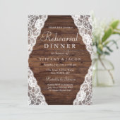 Elegant Rustic Wood Lace Rehearsal Dinner Kaart (Staand voorkant)