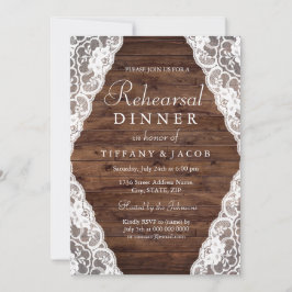 Elegant Rustic Wood Lace Rehearsal Dinner Kaart