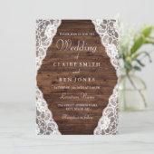 Elegant Rustic Wood Lace Wedding Invite Kaart (Staand voorkant)
