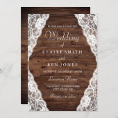 Elegant Rustic Wood Lace Wedding Invite Kaart (Voorkant / Achterkant)