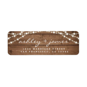 Elegant Rustic Wood Lights Wedding Return Address Etiket
