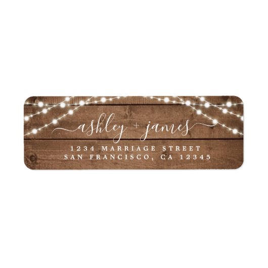 Elegant Rustic Wood Lights Wedding Return Address Etiket (Voorkant)