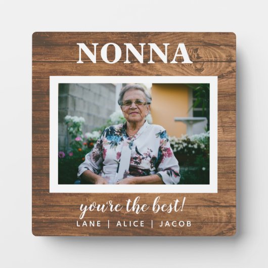 Elegant Rustic Wood Nonna Custom Photo Plaque Fotoplaat (Voorkant)