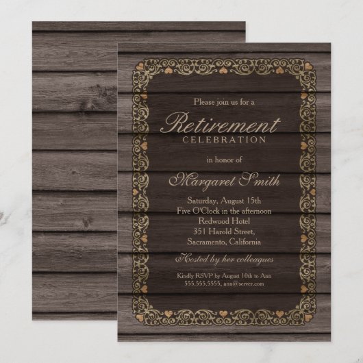 Elegant Rustic Wood Retirement Party Kaart (Voorkant / Achterkant)