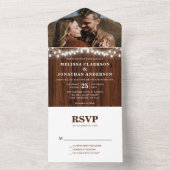 Elegant Rustic Wood String Lights Foto Weddenschap All In One Uitnodiging (Binnen)