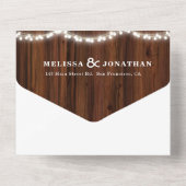 Elegant Rustic Wood String Lights Foto Weddenschap All In One Uitnodiging (Achterkant)