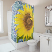 Elegant Rustic Wood Sunflower Floral Tegel Pattern Douchegordijn (In situ)