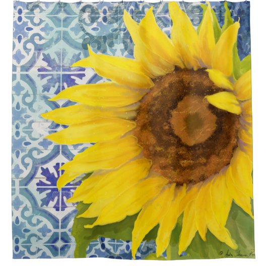 Elegant Rustic Wood Sunflower Floral Tegel Pattern Douchegordijn (Voorkant)