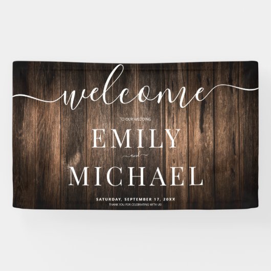 Elegant Rustic Wood Wedding Welcome Banner (Horizontaal)