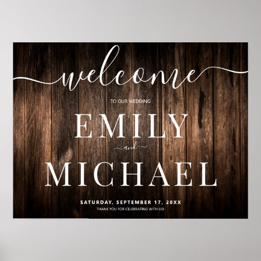 Elegant Rustic Wood Wedding Welcome Sign Poster (Voorkant)