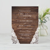 Elegant Rustic Wood White Lace Wedding Invite Kaart (Staand voorkant)