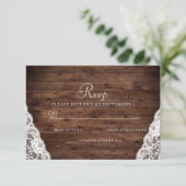 Elegant Rustic Wood White Lace Wedding RSVP (Staand voorkant)