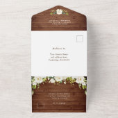 Elegant Rustic Wood White Roses Wedding All In One Uitnodiging (Buitenkant)