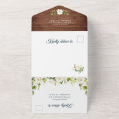 Elegant Rustic Wood White Roses Wedding All In One Uitnodiging (Buitenkant)