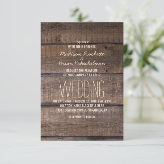 Elegant Rustic Wooden Pallet Weddenschap Kaart (Staand voorkant)