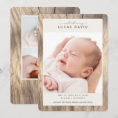 Elegant Rustic Woodgrain Fotoaankondiging Kaart (Voorkant / Achterkant)