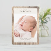 Elegant Rustic Woodgrain Fotoaankondiging Kaart (Staand voorkant)