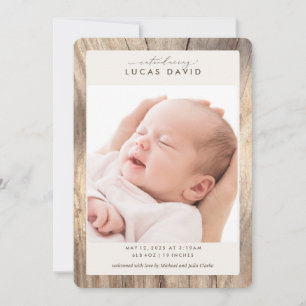 Elegant Rustic Woodgrain Fotoaankondiging Kaart