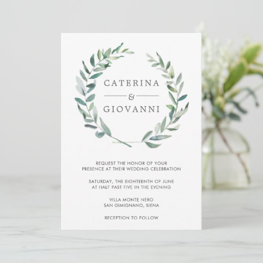 Elegant Rustic Wreath Greenery Wedding Kaart (Staand voorkant)