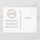 Elegant Rustic Wreath Joy Business Feestdagenkaart (Achterkant)