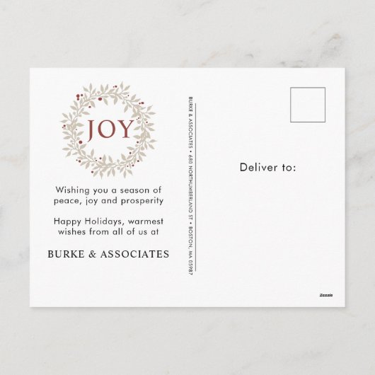 Elegant Rustic Wreath Joy Business Feestdagenkaart (Achterkant)