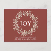 Elegant Rustic Wreath Joy Business Feestdagenkaart (Voorkant)