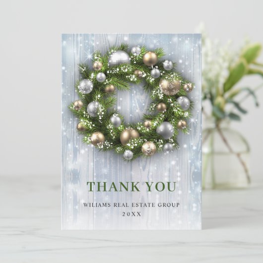 Elegant Rustic Wreath Kerstfeestdag Bedankkaart (Staand voorkant)