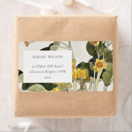 Elegant Rustic Yellow Daffodil Floral Address Etiket