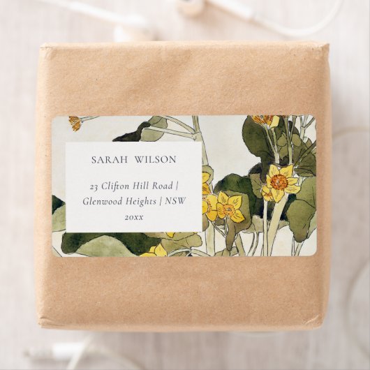 Elegant Rustic Yellow Daffodil Floral Address Etiket (Insitu)
