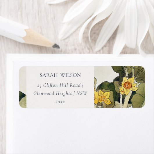 Elegant Rustic Yellow Daffodil Floral Etiket (Insitu)