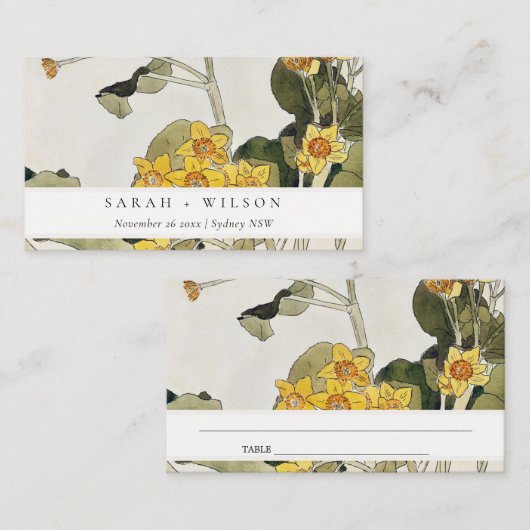 Elegant Rustic Yellow Daffodil Floral Wedding Plaatskaartje (Voorkant / Achterkant)