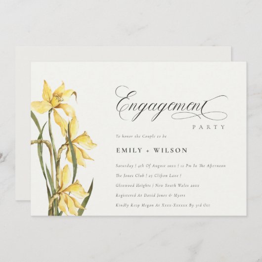 Elegant Rustic Yellow Daffodil Verloving Invite Bedankkaart (Voorkant / Achterkant)