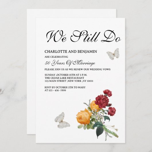 Elegant Rustic Yellow Red Roses Vow Renewal Kaart (Voorkant / Achterkant)