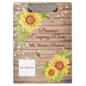 Elegant Rustic Yellow Sunflower Custom Business Klembord (Voorkant)