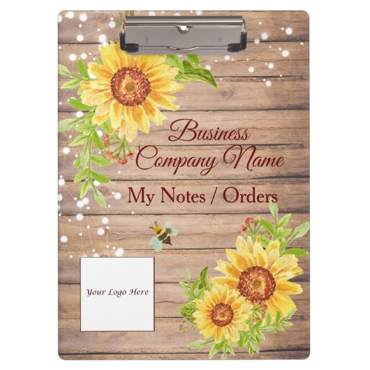 Elegant Rustic Yellow Sunflower Custom Business Klembord (Voorkant)