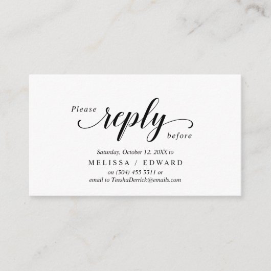 Elegant Rustic, Zwart Manuscript, RSVP antwoordt,  Informatiekaartje (Voorkant)